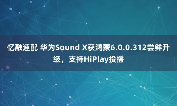 忆融速配 华为Sound X获鸿蒙6.0.0.312尝鲜升级，支持HiPlay投播
